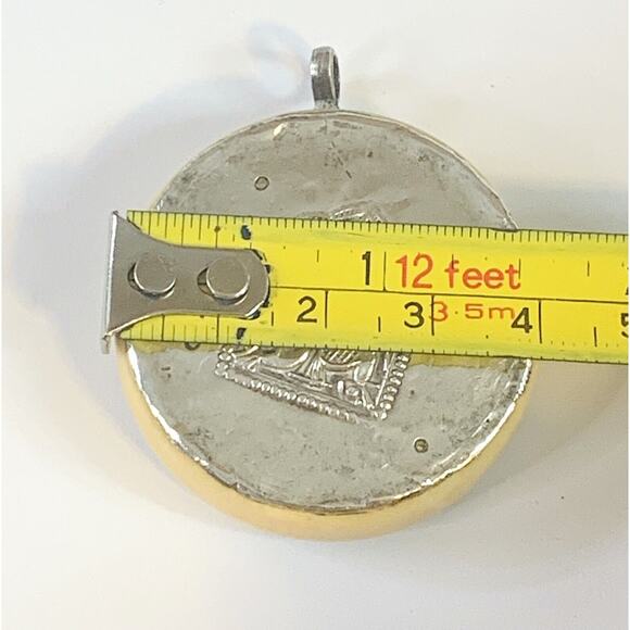 Rajasthan India Hindu Vtg Tribal Sterling Repousse Pendant Handmade Artisan - Picture 5 of 7